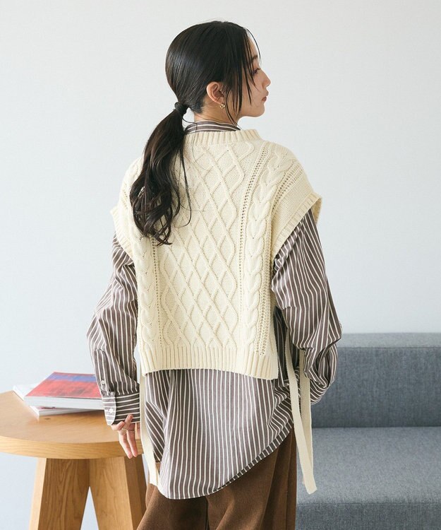 CRAFT STANDARD BOUTIQUE 洗える/2WAYケーブルニットリボンベスト Ivory