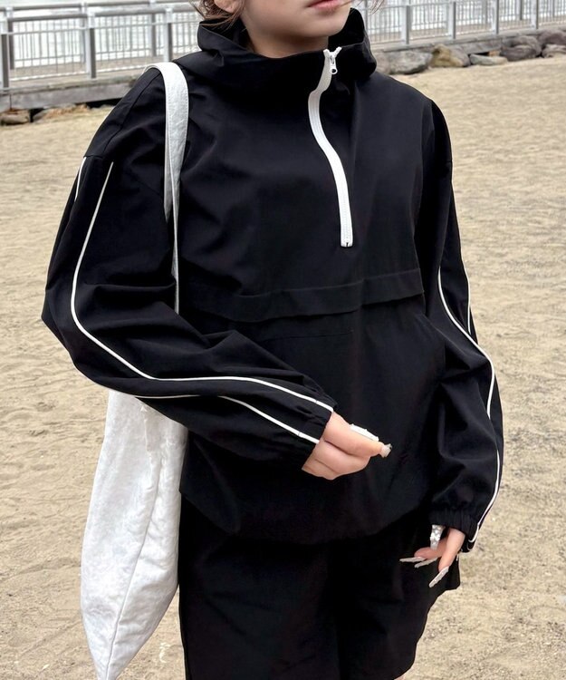 WEGO 【日焼け対策/セットアップ対応】ラッシュガードラインアノラックパーカー ブラック