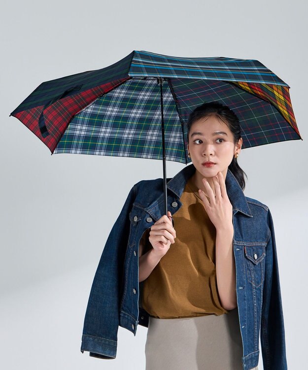 +RING プラスリング UNISEX 晴雨兼用 折傘 CHK T1397 sunshield マルチカラー