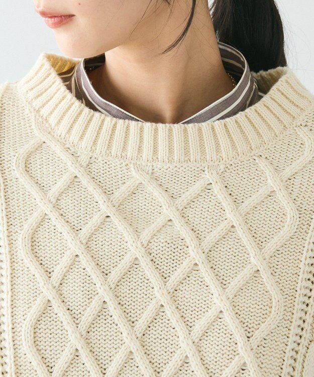 CRAFT STANDARD BOUTIQUE 洗える/2WAYケーブルニットリボンベスト Ivory