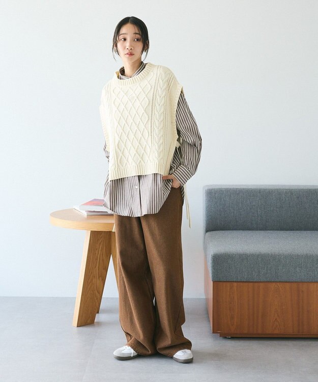 CRAFT STANDARD BOUTIQUE 洗える/2WAYケーブルニットリボンベスト Ivory