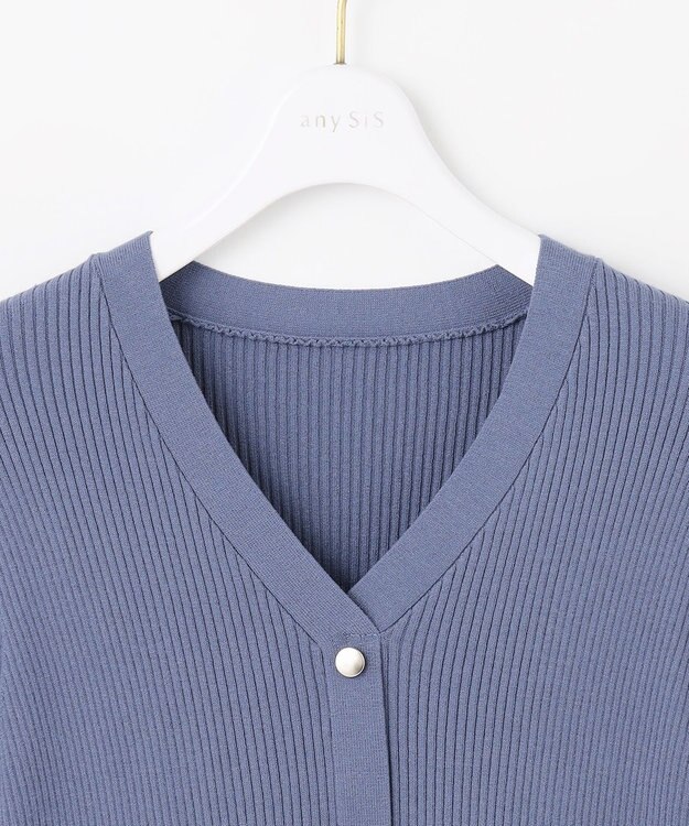ANY SIS S シアーフリルペプラム ニット スモーキーブルー