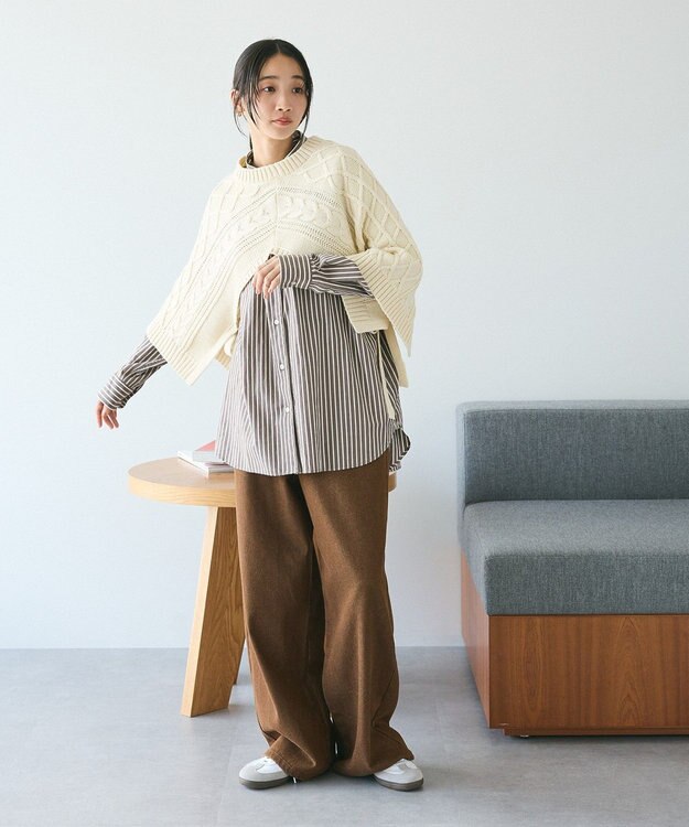 CRAFT STANDARD BOUTIQUE 洗える/2WAYケーブルニットリボンベスト Ivory