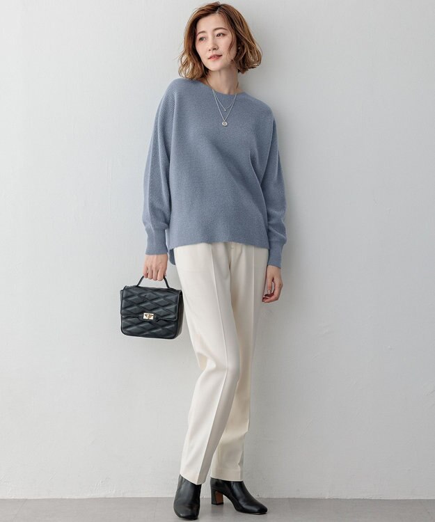 23区 L 【洗える】ラメウール ドルマンスリーブ ニット サックスブルー系