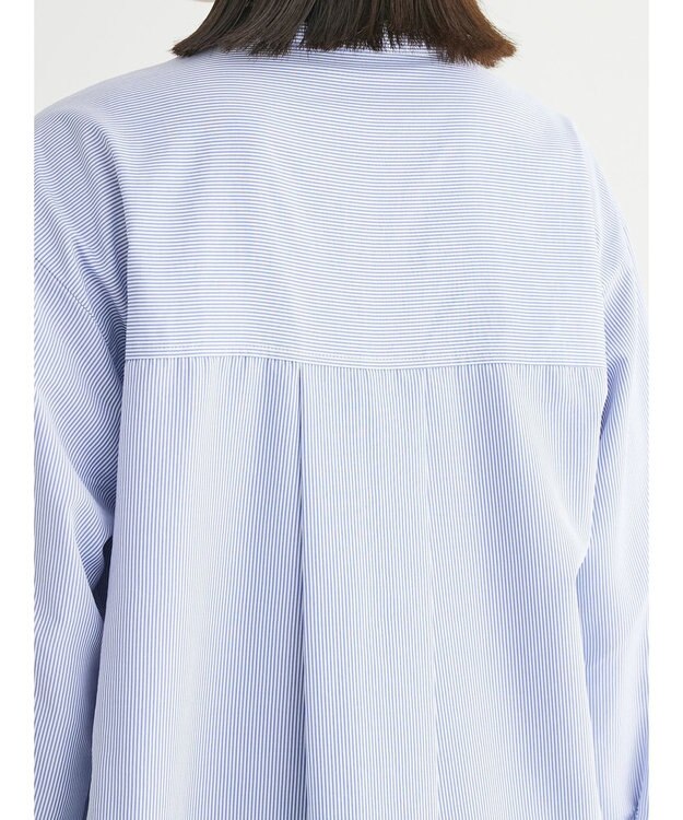 Green Parks レイヤードアソート柄シャツチュニック Stripe Blue