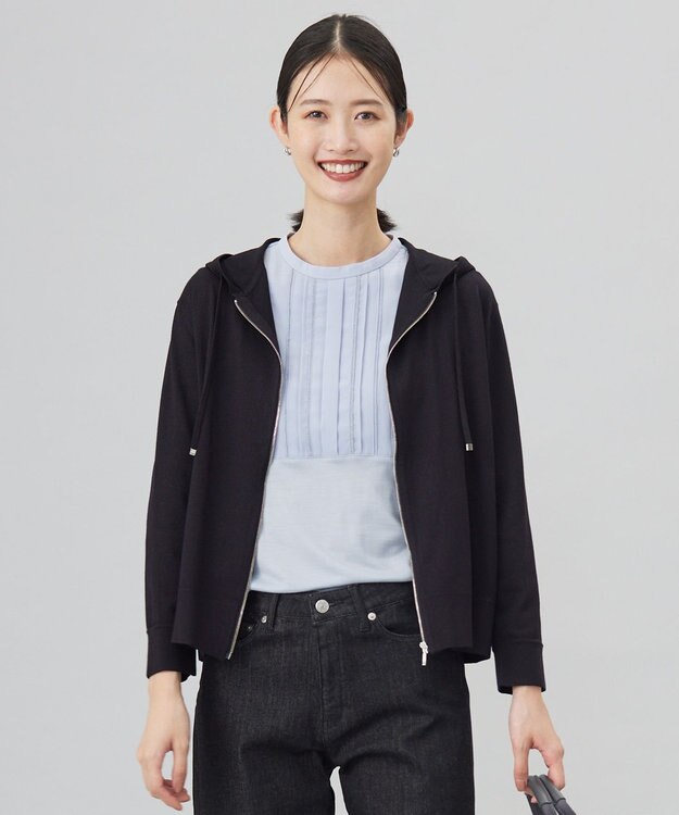 J.PRESS LADIES L 【洗える】スパーク ニット パーカー ブラック系