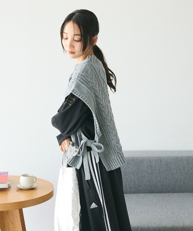 CRAFT STANDARD BOUTIQUE 洗える/2WAYケーブルニットリボンベスト Gray