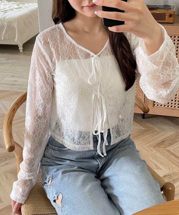 WEGO レースリボンカーディガン ホワイト