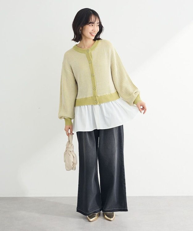 Green Parks 配色リブドッキングチュニック Green