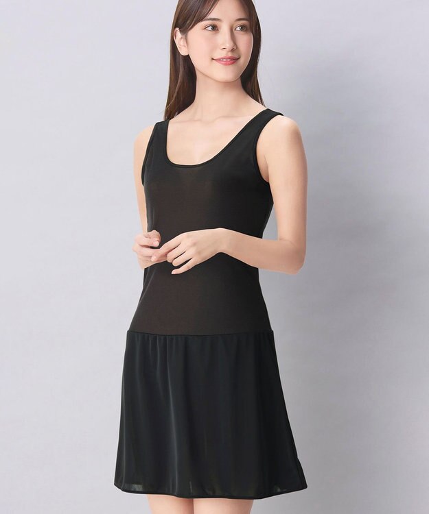 Wing スリップ 汗をかいてもベタつきにくい 綿混(身生地部) 【瞬汗ドライ】 汗取り設計 春 夏 ES5640 ウイング／ワコール ブラック