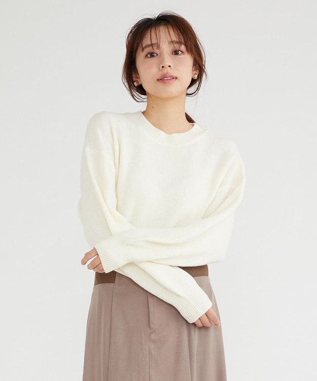 Feroux 【洗える】クルーネックニット プルオーバー アイボリー系