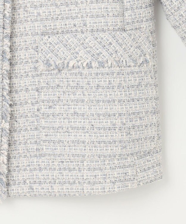 ANY SIS L ツイードノーカラーミドル ジャケット グレーミックス