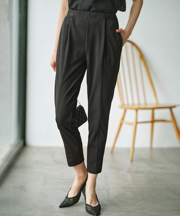 組曲 【接触冷感・吸湿冷感・UVカット】スタイルアップジャージー パンツ ブラック系