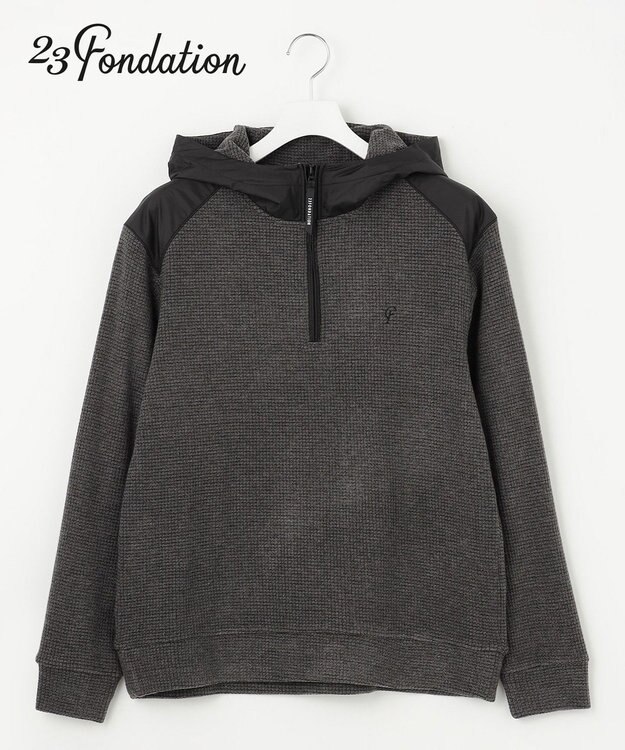 23区GOLF 【23Fondation/MEN】【吸湿発熱】ワッフルジャガード ハーフジップ グレー系