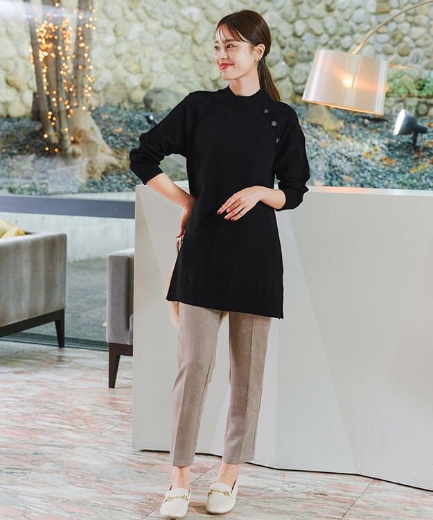 Tiaclasse 【洗える】スエードポンチテーパードパンツ グレージュ