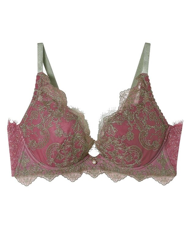 AMPHI ブラジャー 谷間メイク 脇高設計 細身え効果 Gカップまで対応 大きいサイズ 【Glama-Rich グラマリッチ 脇スッキリタイプ】ブラ BYJ603 アンフィ／ワコール エンジ