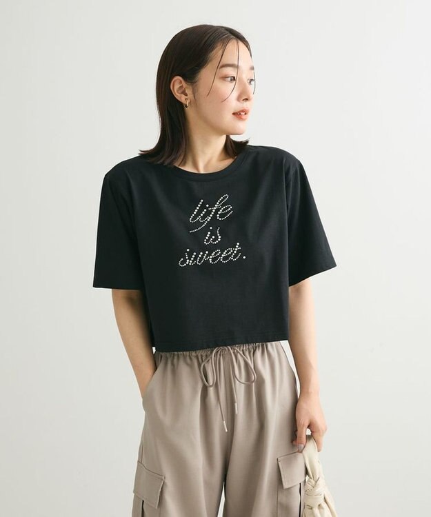 Green Parks ・ｓｗｉｎｇ　ｂｙ　ラインストーンロゴショートＴＥＥ Black