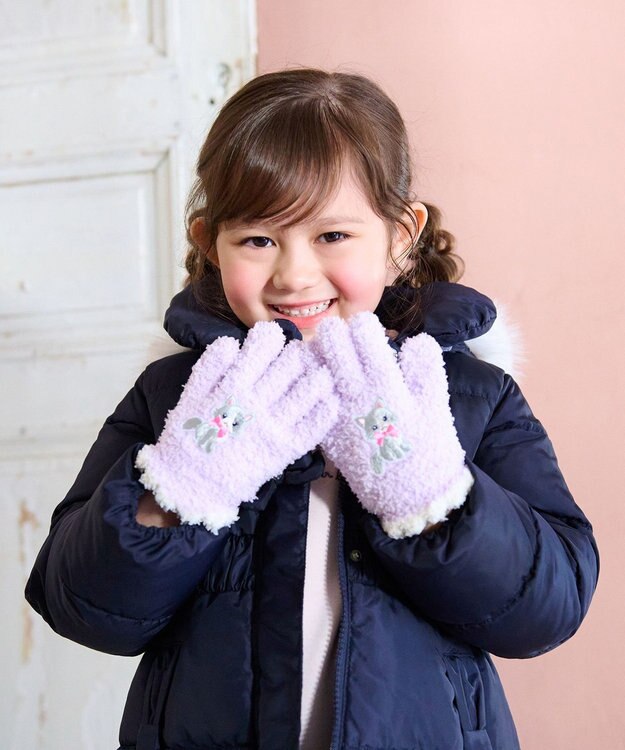 ANY KIDS アニマル刺繍手袋 ラベンダー（ネコ）