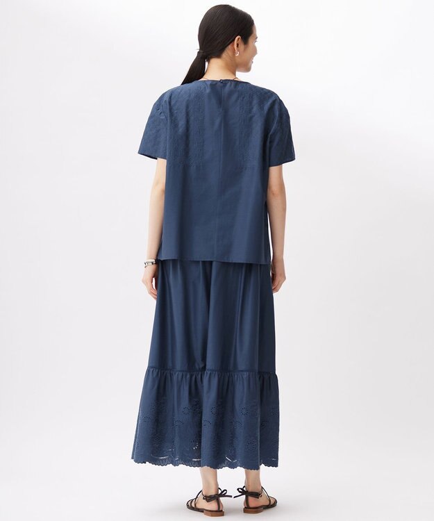 自由区 L 【カタログ掲載・接触冷感・洗える】エンブロイダリーローンティアード スカート コバルトブルー