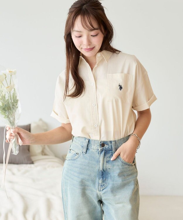 WEGO USPOLOハーフスリーブシャツ ホワイトアイボリー