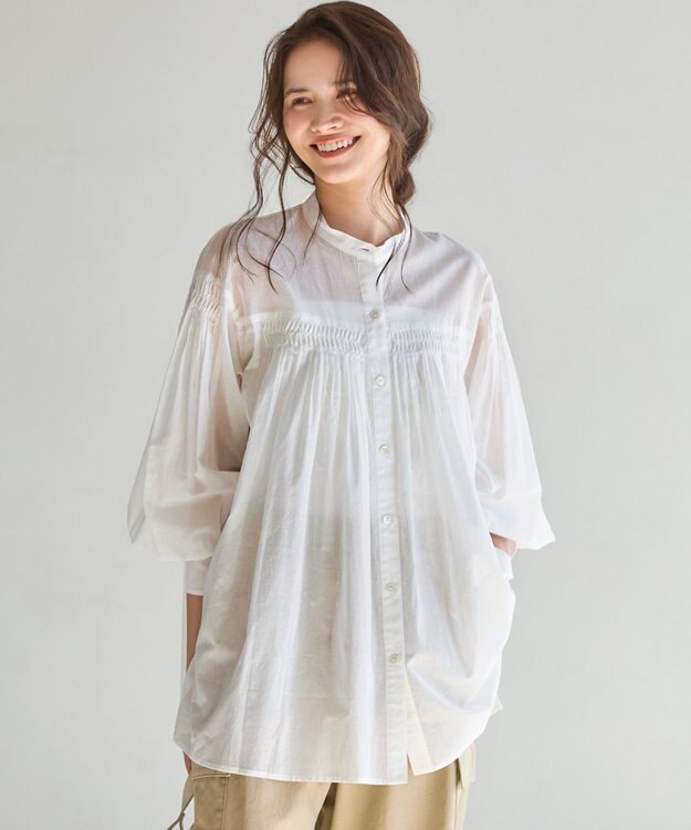 23区 L 【SLOW/一部店舗限定】コットンボイル ギャザー ブラウス ホワイト系