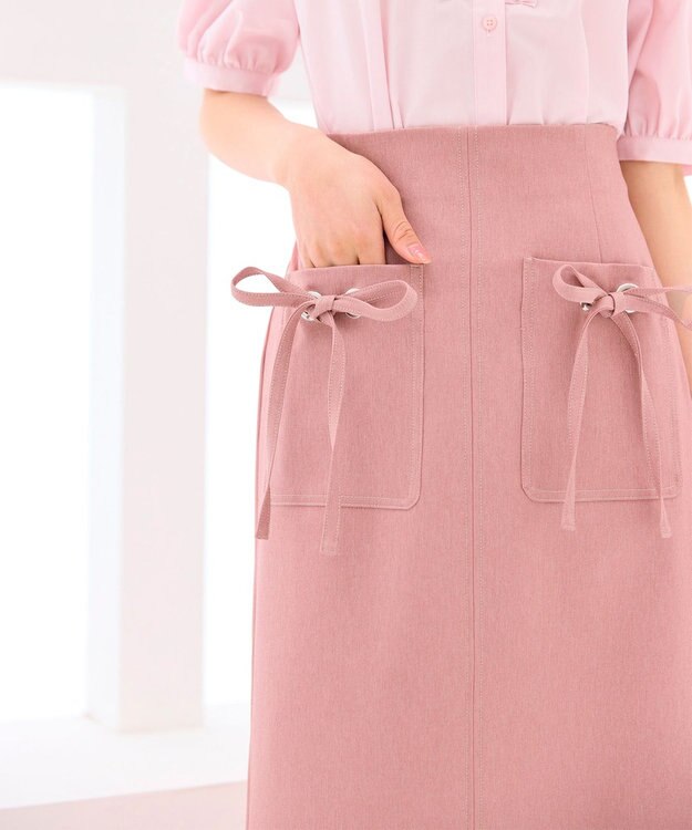 Feroux 【洗える】リボンポケット付きIライン スカート レッド系