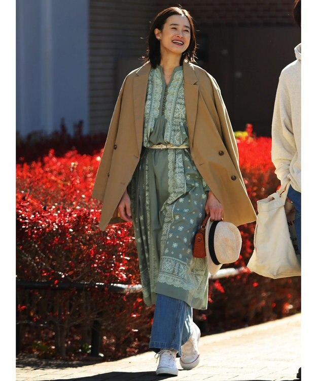 CRAFT STANDARD BOUTIQUE パネル柄ウエスト切り替えボリュームワンピース Light Green