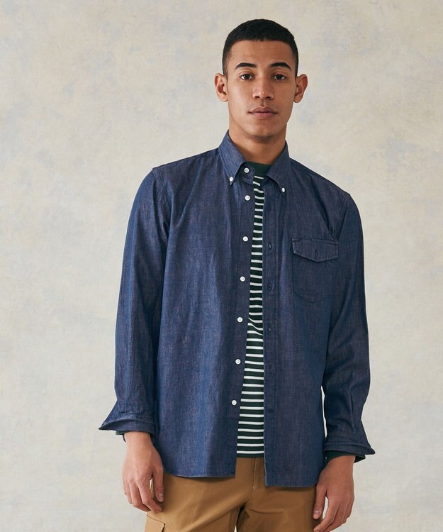 J.PRESS MEN デニムルックツイルシャツ/B.D サックスブルー系