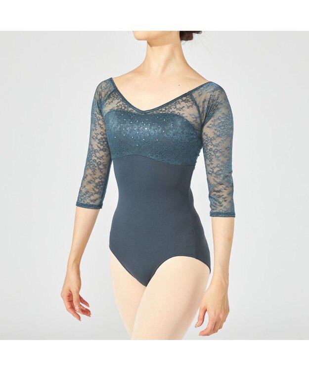 Chacott 6分袖レオタード ボトルグリーン