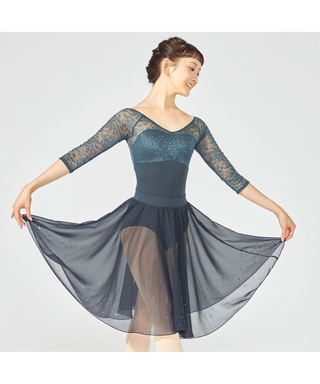 Chacott 6分袖レオタード ボトルグリーン