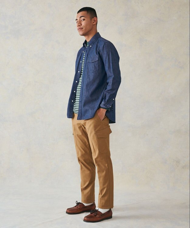 J.PRESS MEN デニムルックツイルシャツ/B.D ネイビー系
