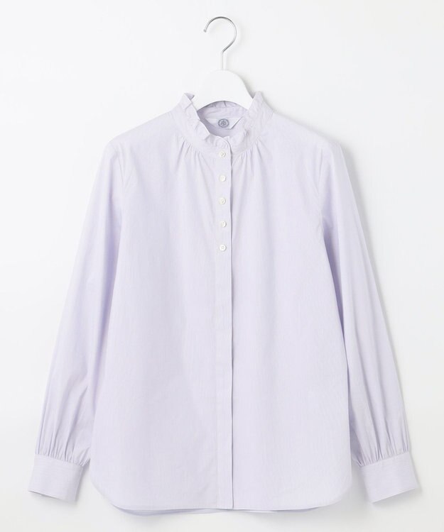 J.PRESS LADIES L 【洗える】 BEZ VEGA フリル ストライプ ブラウス ふじ色系1