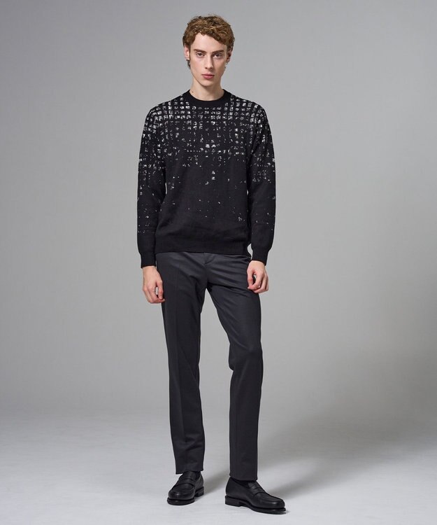 JOSEPH HOMME ドローイングブレイドジャガード　クルーネック長袖ニット ブラック系3