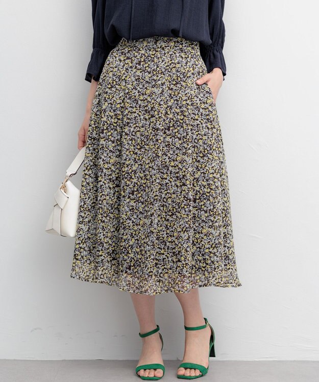 組曲 【先行予約】インプレッションフラワープリント フレアスカート イエローフラワー系