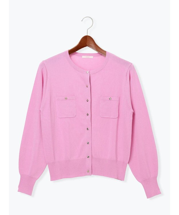 Te chichi ポケットデザインクルーネックカーディガン ピンク