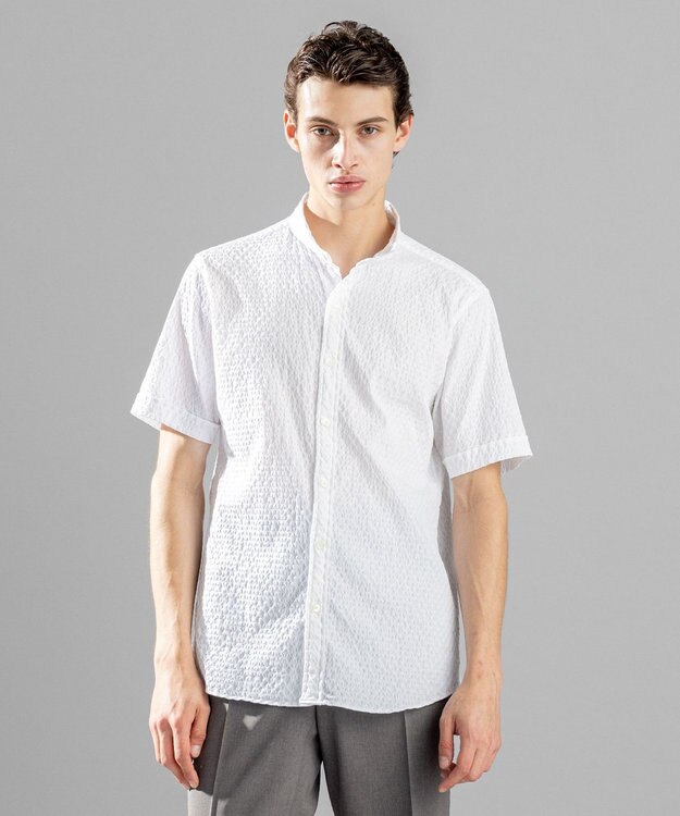 JOSEPH HOMME トライジャガードストレッチ ウイングカラー半袖シャツ ホワイト系