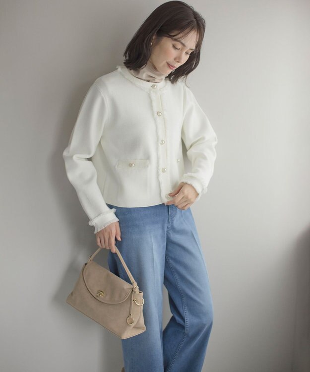 組曲 スエードライク トップハンドルバッグ ベージュ系