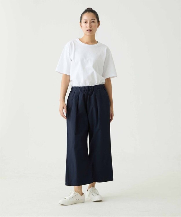 caqu color linen wide cropped コットンリネンクロップド丈ワイドパンツ navy