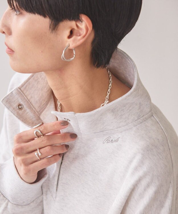 AMERICAN HOLIC 襟付き刺繍入りミニ裏毛プルオーバー Oatmeal