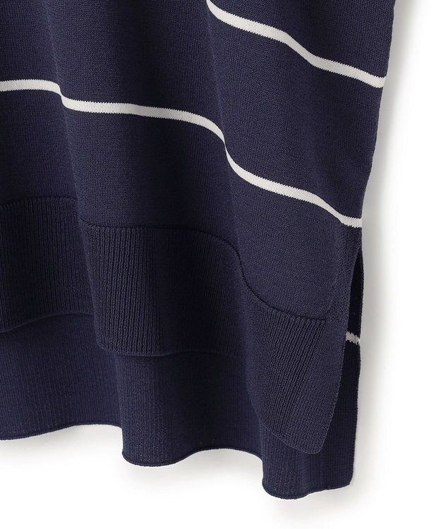 UNFILO L スゴ機能美ニット ハーフスリーブ ネイビーボーダー