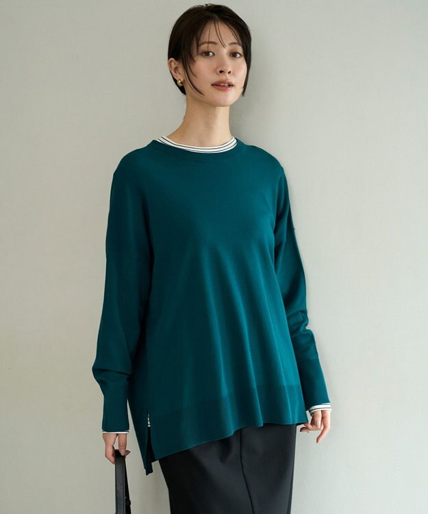 UNFILO コットンスムース レイヤードインナー ボーダー(オフ×ブラック)