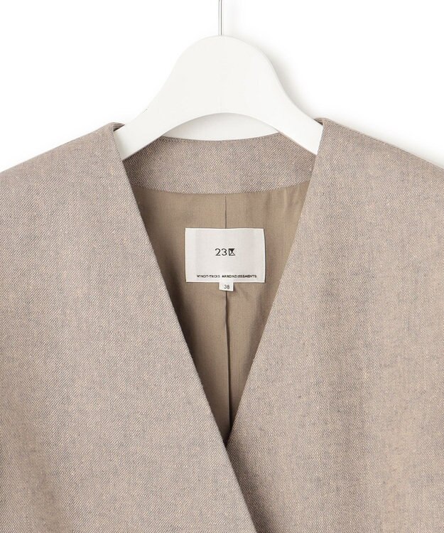23区 L 【Oggi4月号掲載/セットアップ対応】リネン ミックスツイード ノーカラー ジャケット ベージュ系