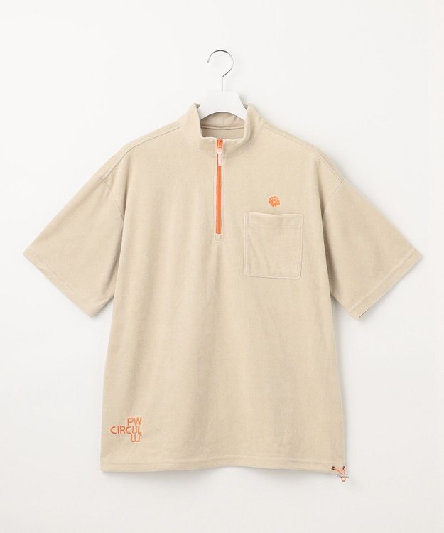 PW CIRCULUS GOLF 【MEN】パイル ハーフジップ ポケット モックネック シャツ ベージュ系