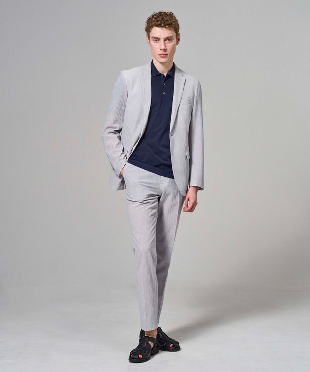 JOSEPH HOMME 【新柄】リュクスレーヨンボーダー　ポロニット グレー系1