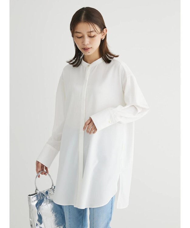 Green Parks イージーケア　比翼ボタンチュニック Off White