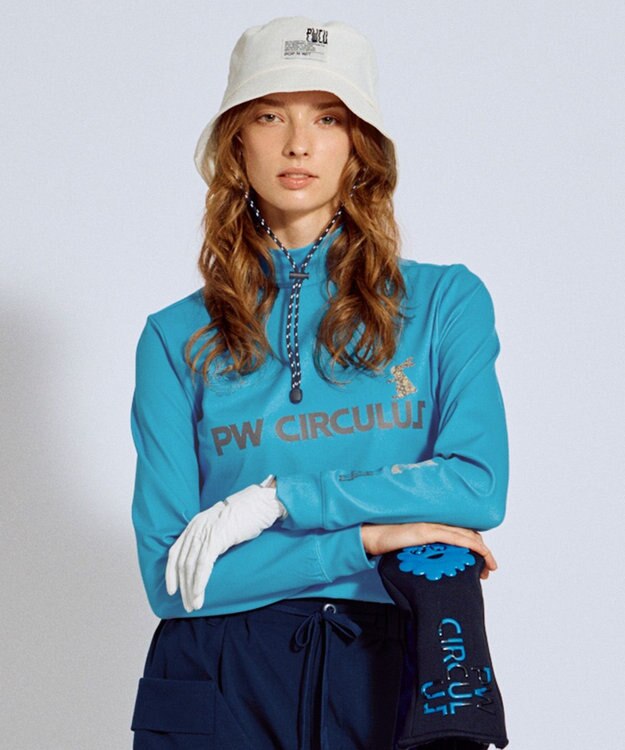 PW CIRCULUS 【吸水速乾 / UV遮蔽率99.5% UVカット / ストレッチ】【WOMEN】ラビットグラフィック ロングスリーブモックT ゴルフウェア レディース スカイブルー系