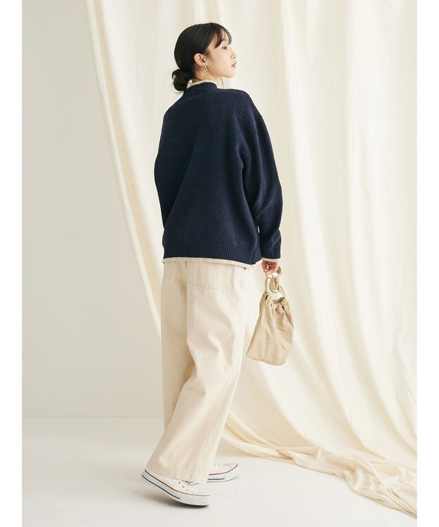 CRAFT STANDARD BOUTIQUE 洗えるモールニット配色プルオーバー Navy