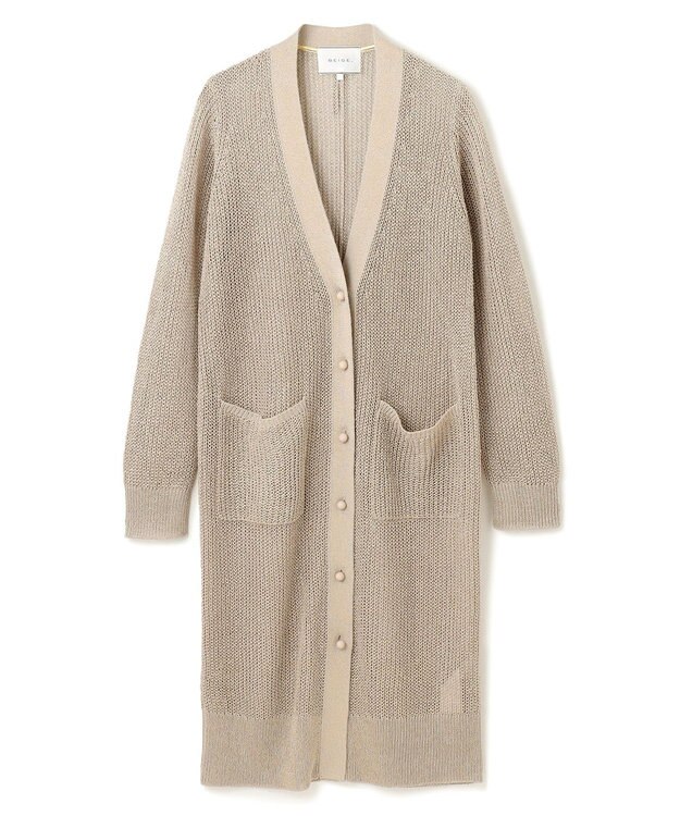 BEIGE， 【洗える】OPTICAL / ペーパーヤーンVネックロングカーディガン Flax