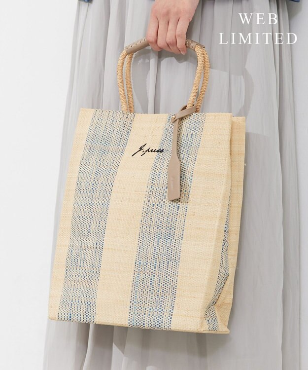 J.PRESS LADIES 【WEB限定・A4サイズ収納可】 マダガスカルラフィア トート バッグ ブルー系1