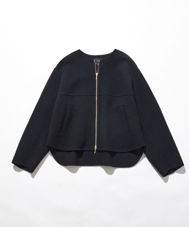 23区 L ウールライトリバー ノーカラー ショートコート ブラック系